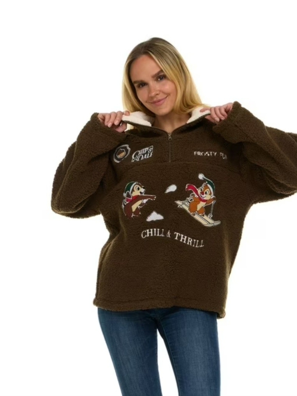 Disney CHIP & DALE FORT WILDERNESS Disney Embroidered SHERPA Zip UP Jacket Shirt